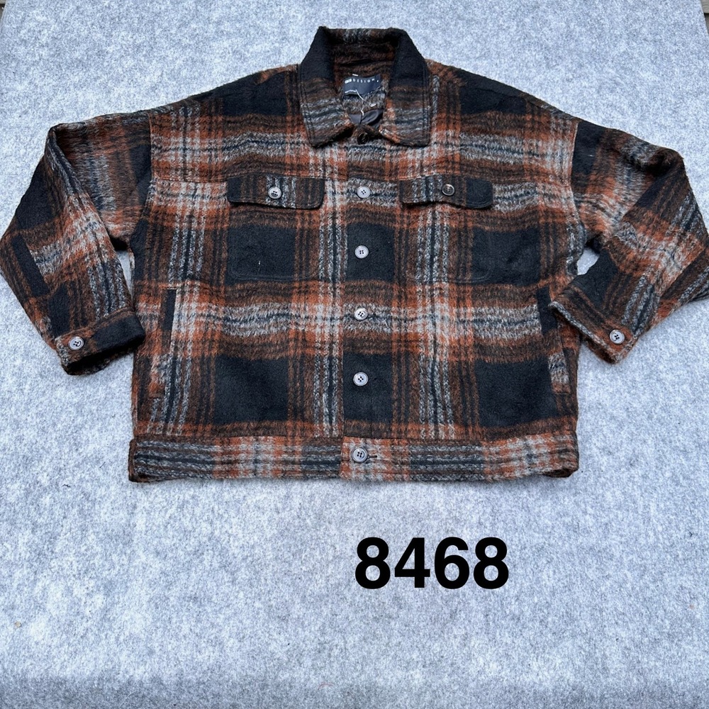 ASOS DESIGN Plaid Shacket Mens Medium Brown Black Oversized Wool Blend Excellent